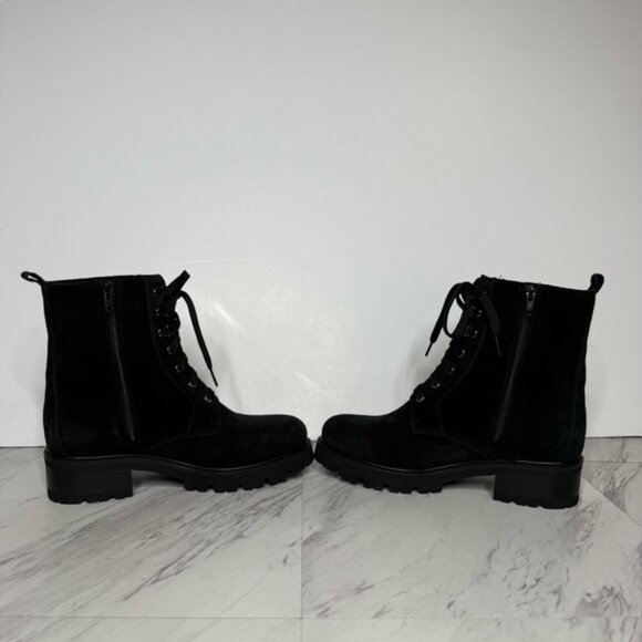 La Canadienne Jacques Black Suede Lace Up Lug Sole Heel Boot 8M - Picture 5 of 14